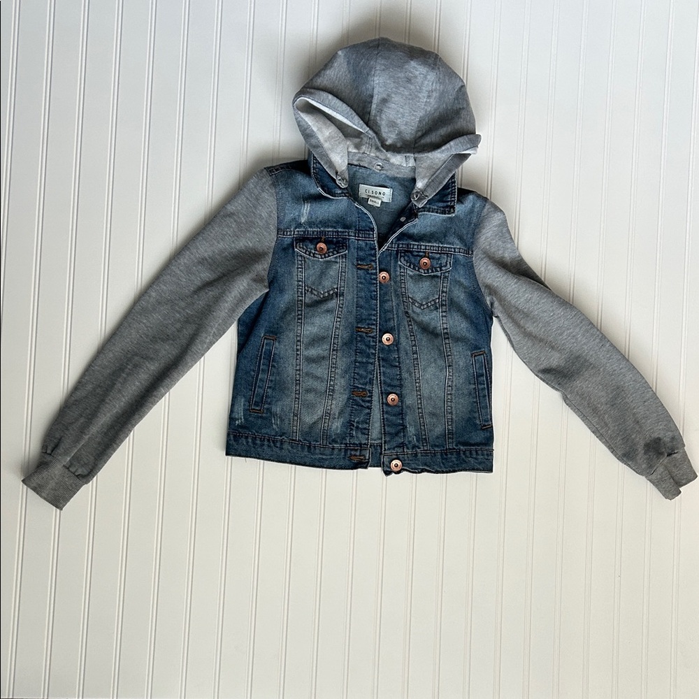 Ci Sono Blue Denim Jacket with Gray Hooded Sleeves